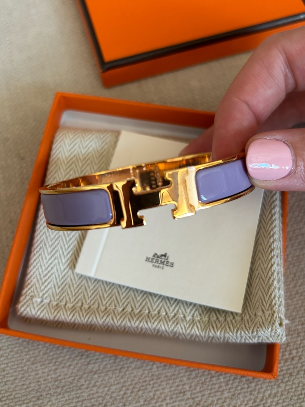 Hermes Le Clic H Bracelet in Lavender and Gold